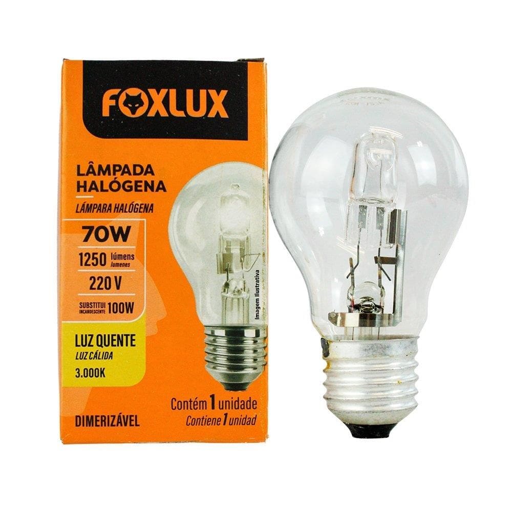 Lâmpada Halógeno Foxlux Clássica 220V 70W E27 - Embalagem com 10 Unidades