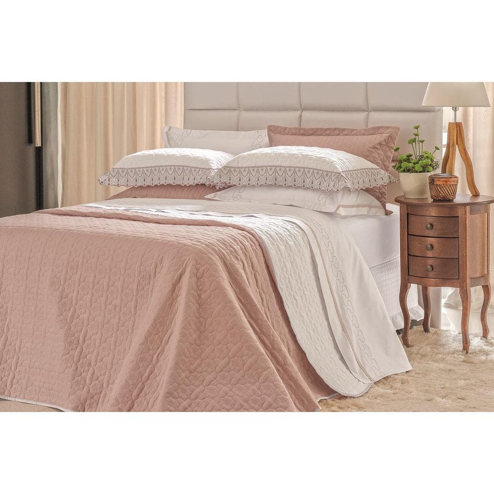 Cobre Leito Queen Dupla Face Branco/Rose Charlote