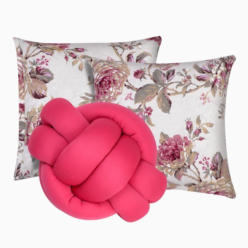 2 Almofadas Decorativas Cheias Sala Sofá + Almofada Nó Rosa