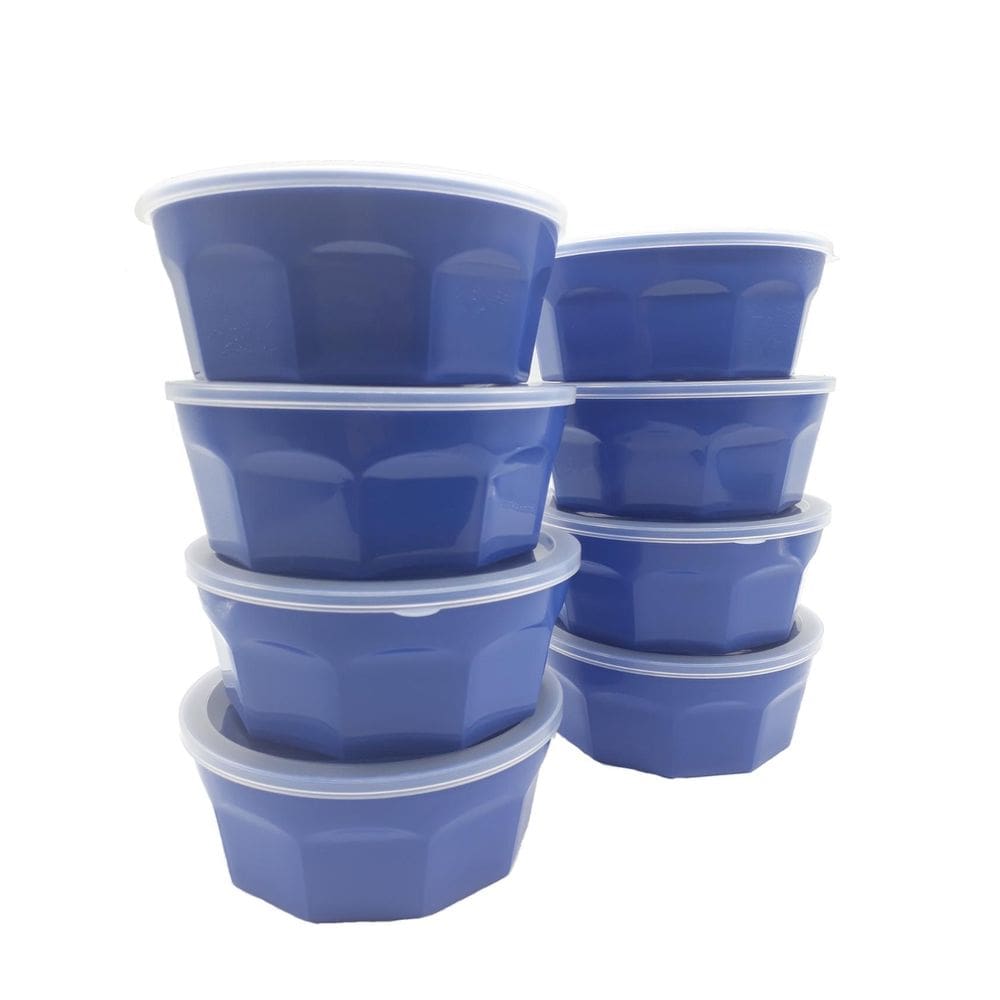 8 Potes Oitavados Com Tampa Marmita Sobremesa 700 Ml Azul