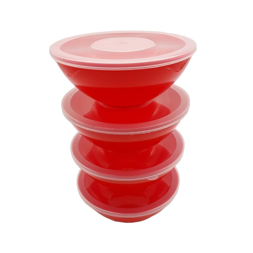 4 Potes Redondo Com Tampa Marmita Sobremesa 600 Ml Vermelho