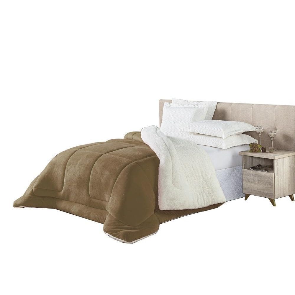 Edredom Sherpa Solteiro Carneiro Marrom Claro 1,60m x 2,20m