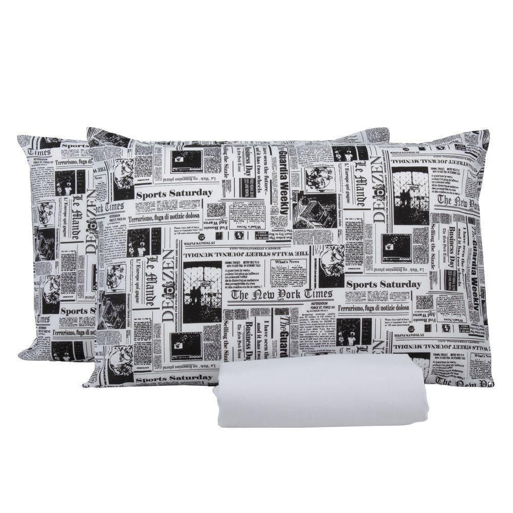 Jogo Lençol Queen Size 3 Peças 100% Algodão Estampa Jornal