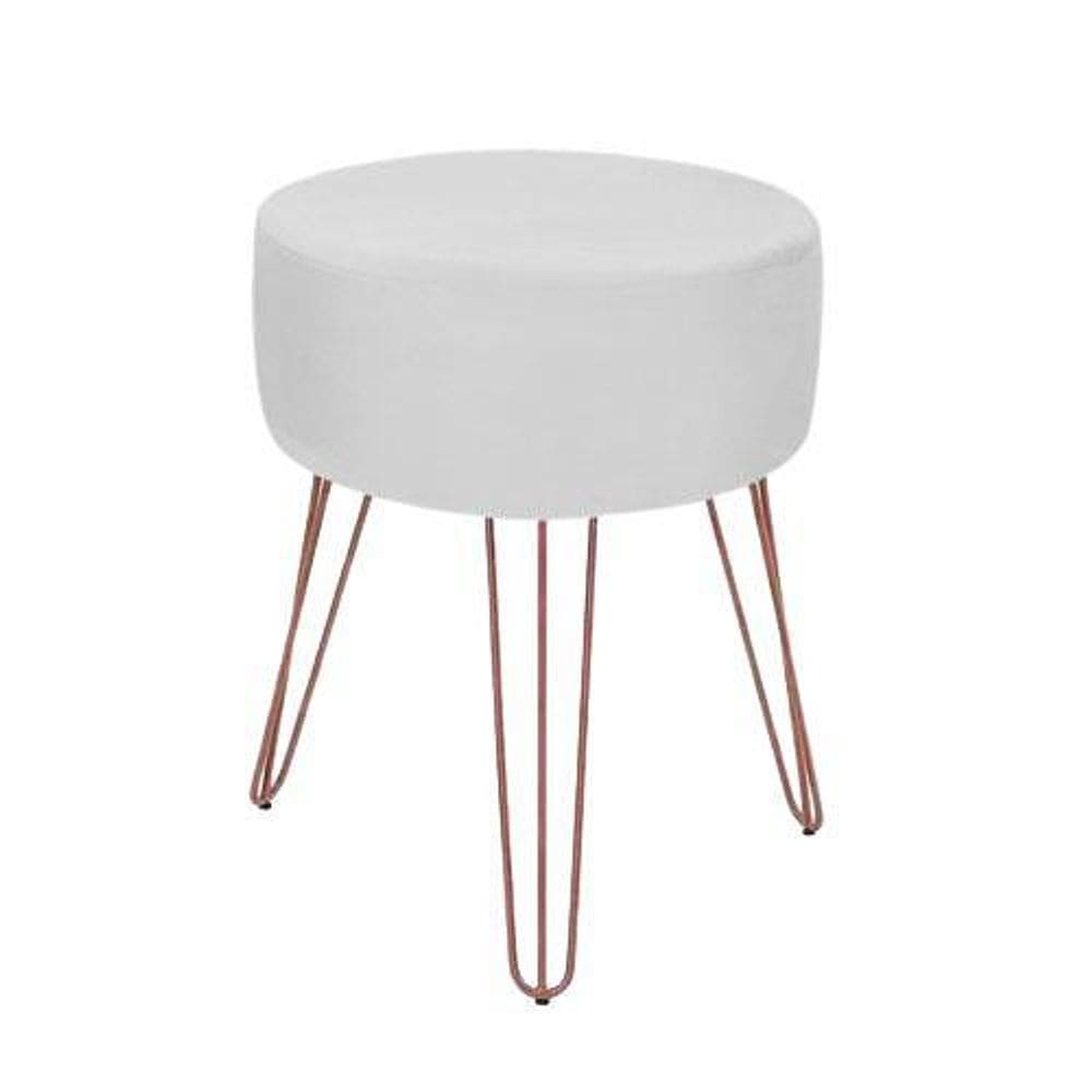 Puff Puf Banqueta Redondo Magnus Branco Aramado Rose Gold