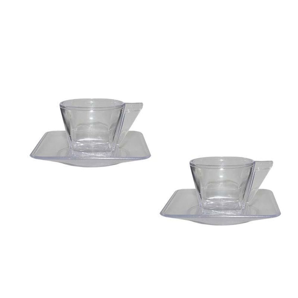 Kit 2 Xícara E Pires Cristal Transparente 50Ml Plástico