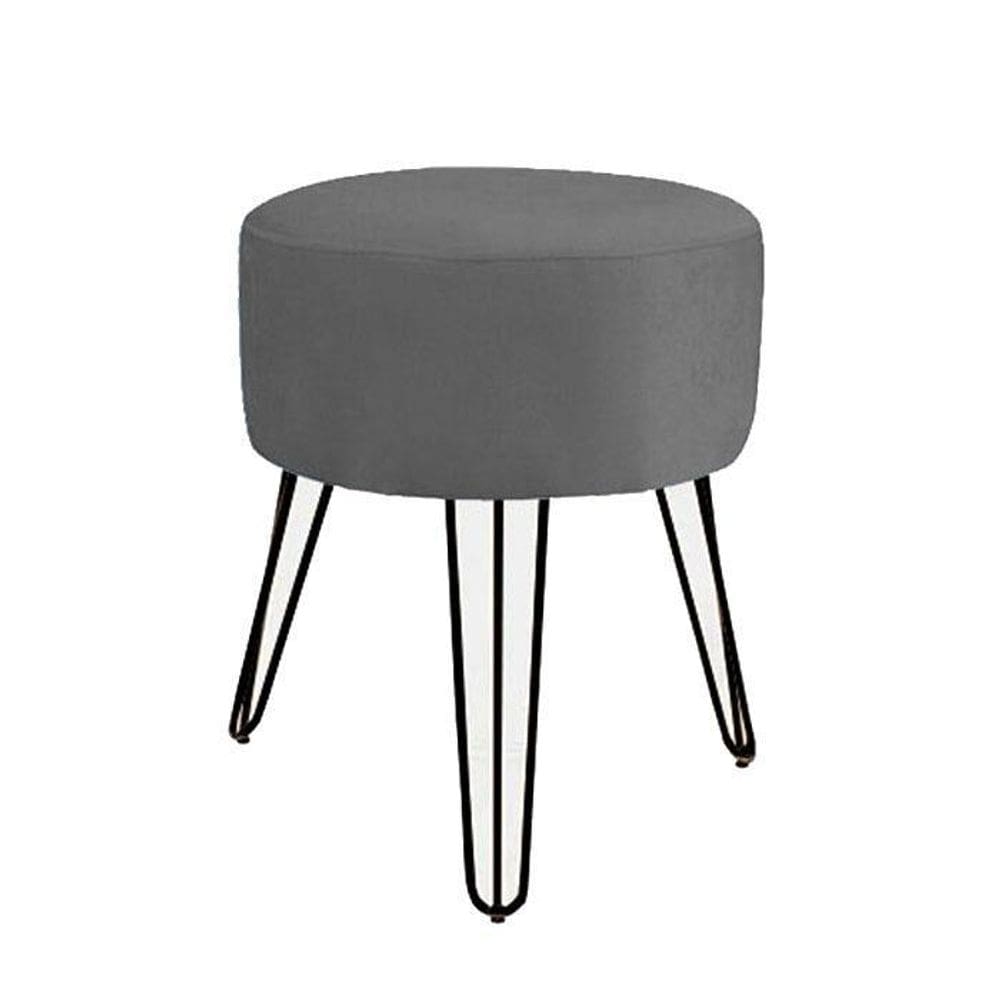 Puff Puf Magnus Redondo Cinza Pés Aramado Luxo
