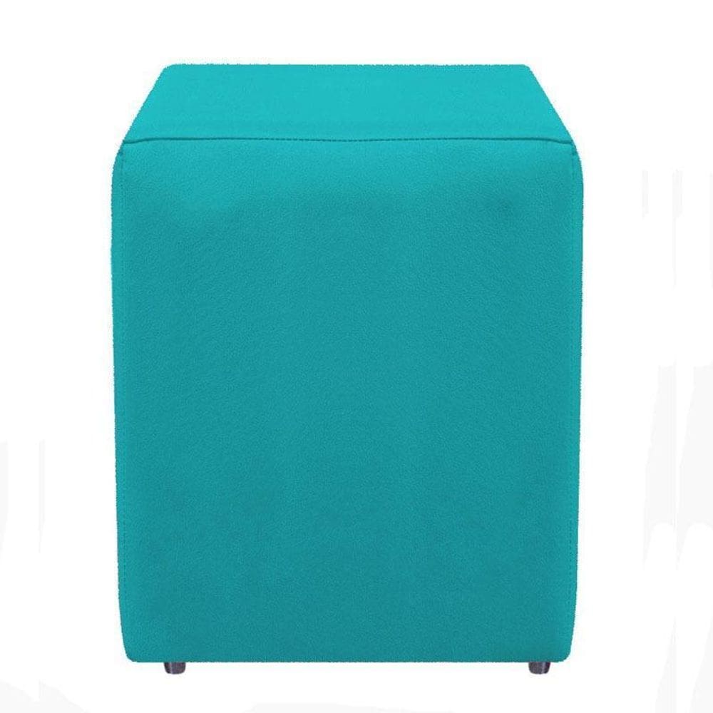 Puff Decoração De Sala Quadrado Suede Azul Turquesa