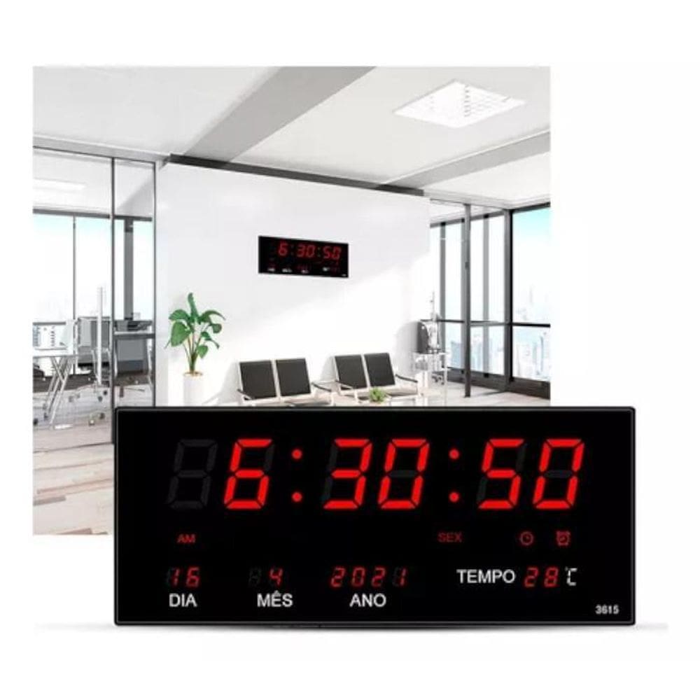 Super Relógio Cronometro Calendário Alarme Digital Parede