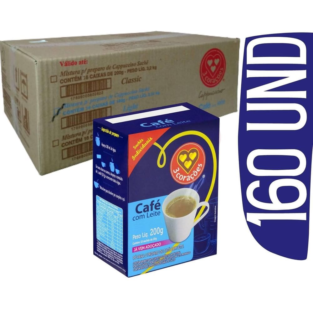 Mistura Café Com Leite Em Sache 3 Corações 20G - 160 Und