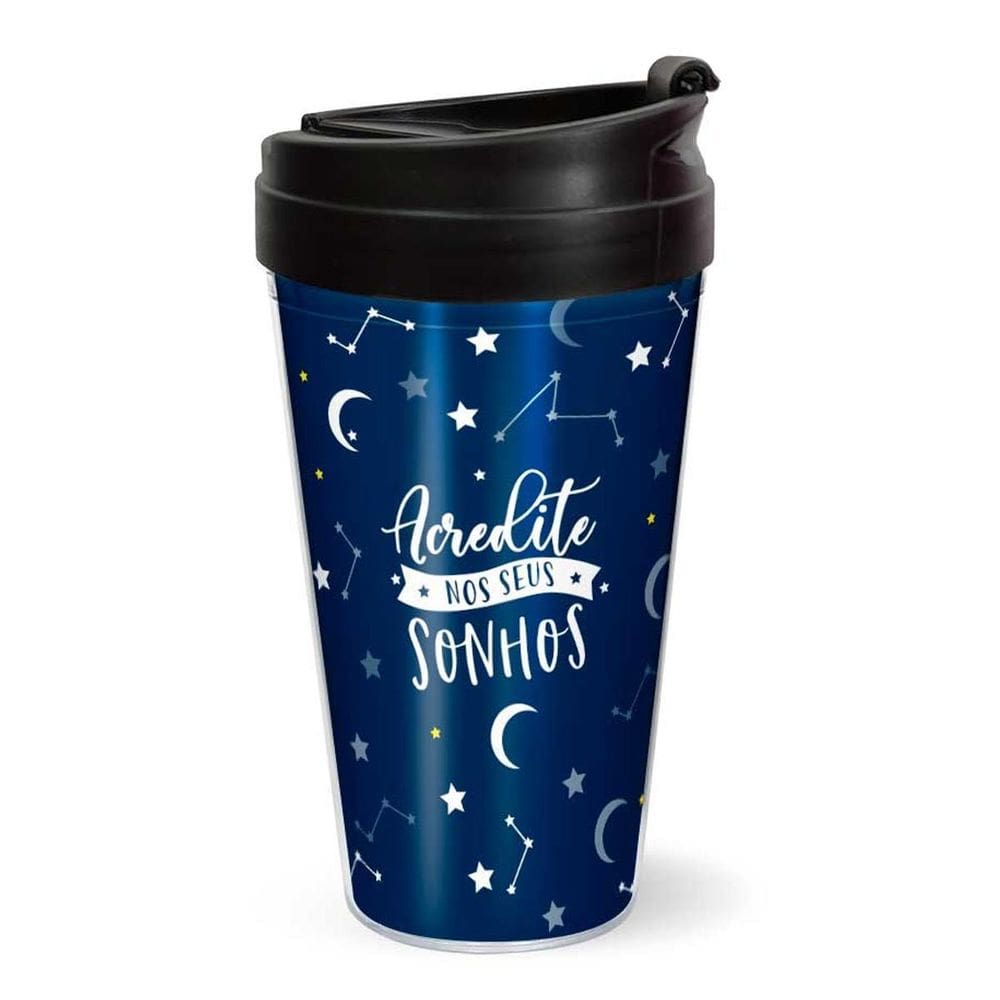 Copo De Viagem Frase Personalizado Azul Com Tampa