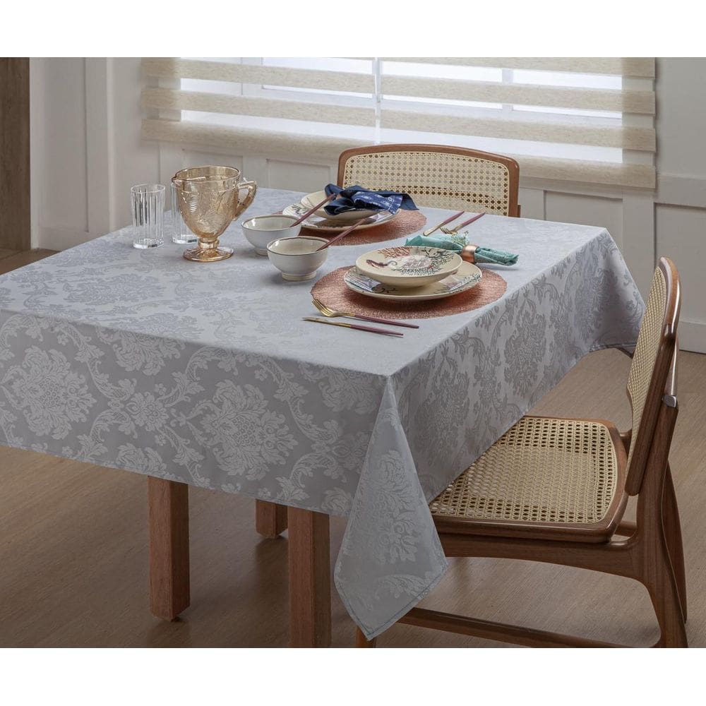 Toalha De Mesa Retangular Jacquard Cinza 10L 3M X 1,35M