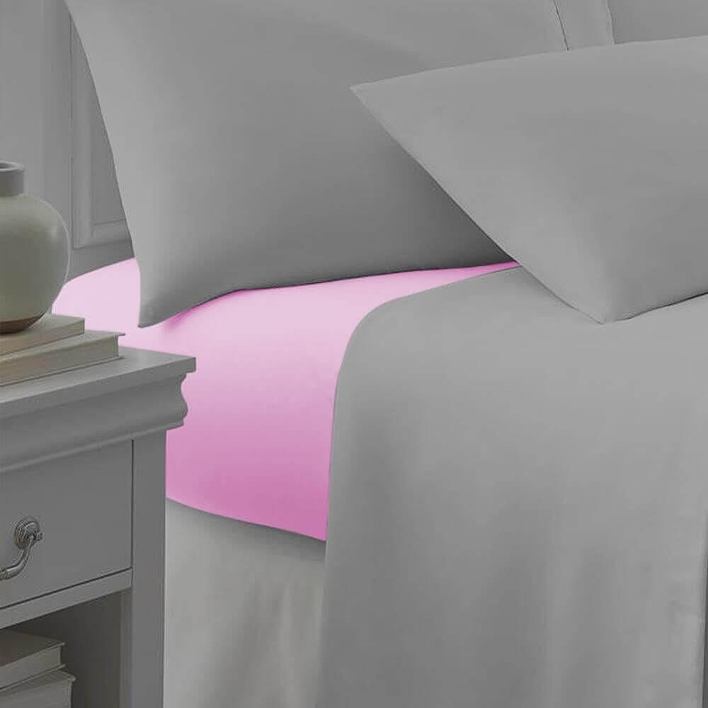 Lençol Queen 180 Fios Algodão Elástico Rosa