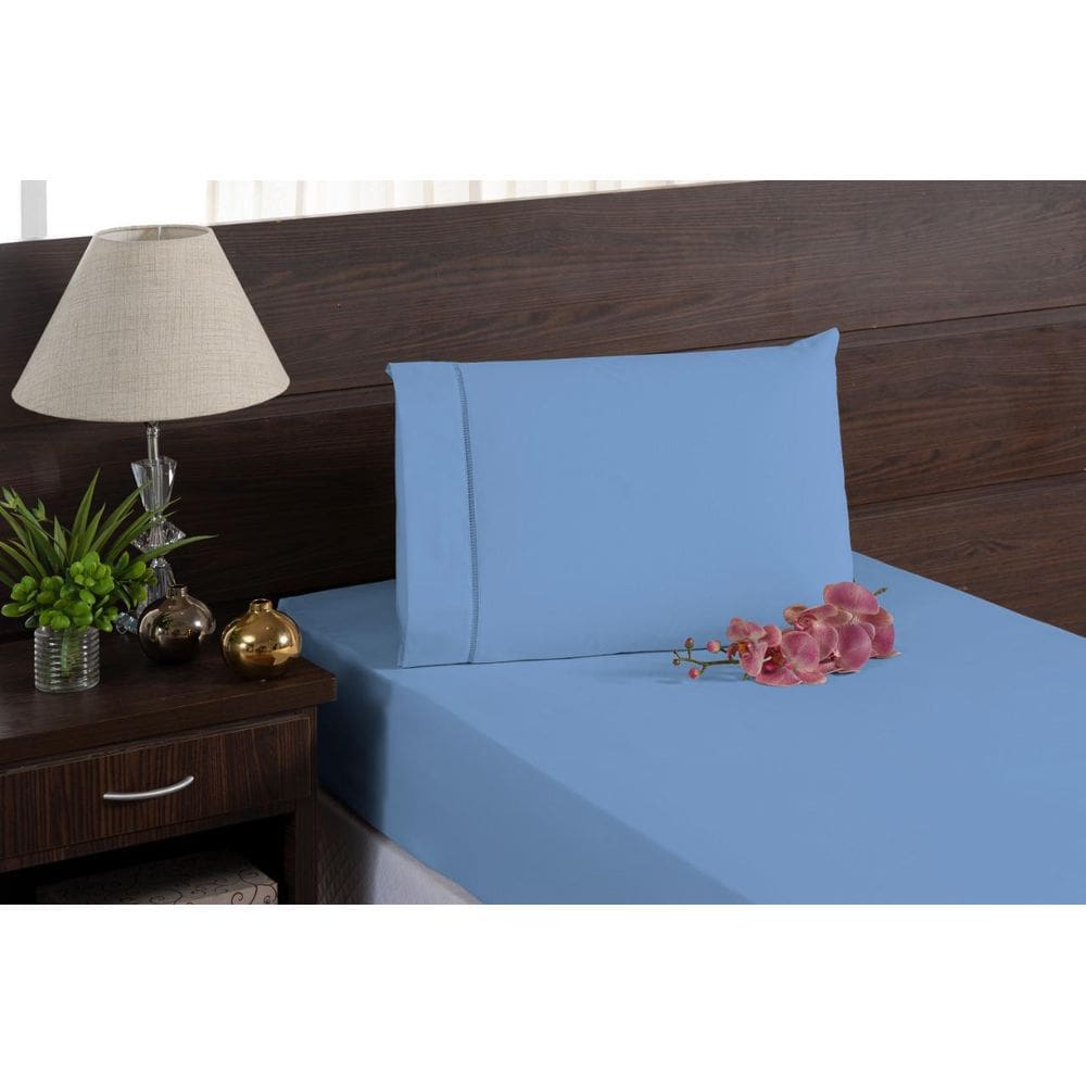 Jogo De Lençol Solteiro Macio Com Fronha Ponto Palito Azul