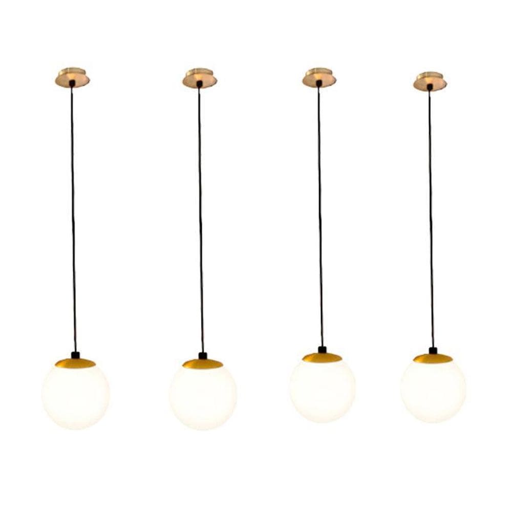 Kit 4 Pendente Globo Branco De Vidro Dourado Cozinha Zan61