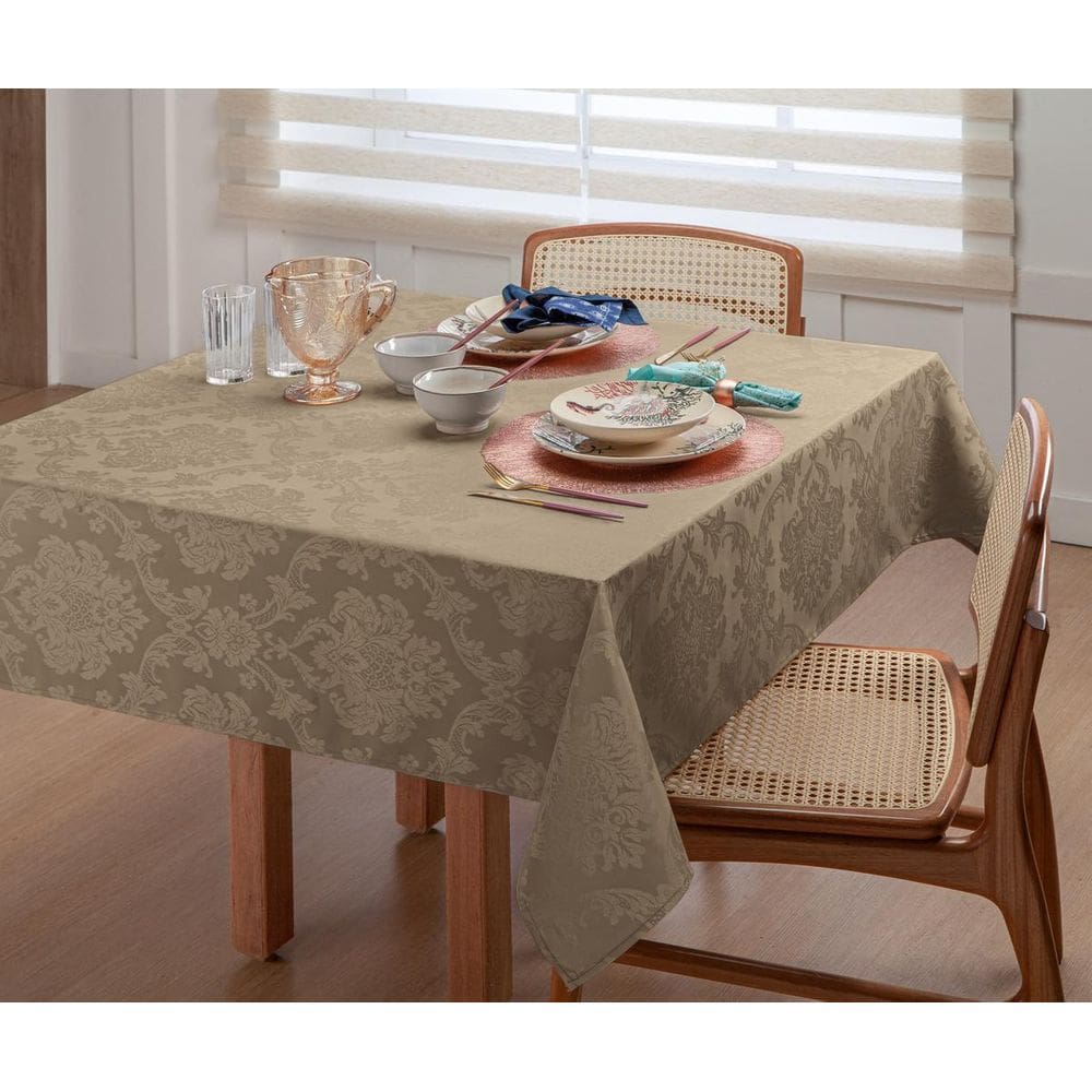 Toalha De Mesa 3M Metros E Meio Jacquard Bege 10 Lugares