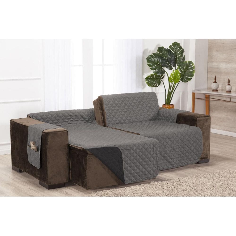 Capa Protetora De Sofá Retrátil 2,40M Dupla Face Cinza