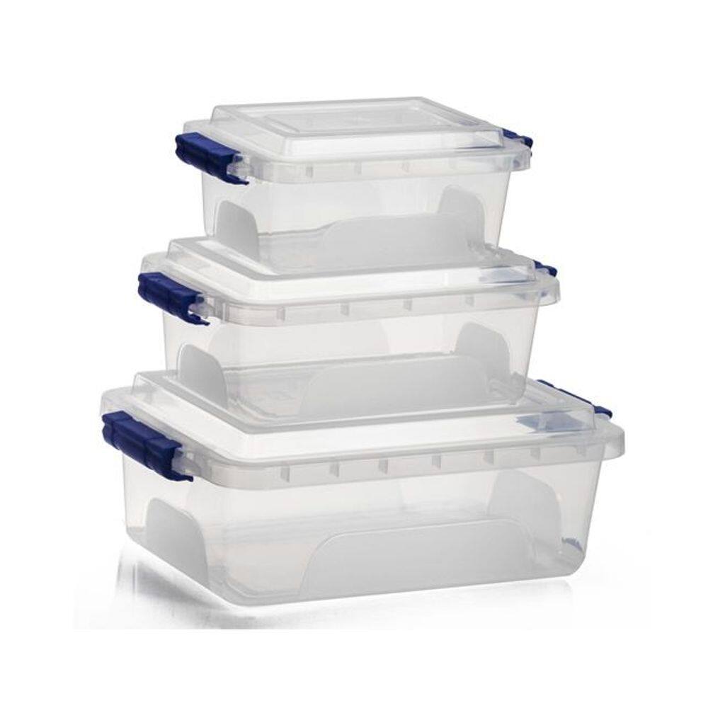 Kit 3 Caixas Organizadoras Tampa Trava 1,5L 2,5L E 5L