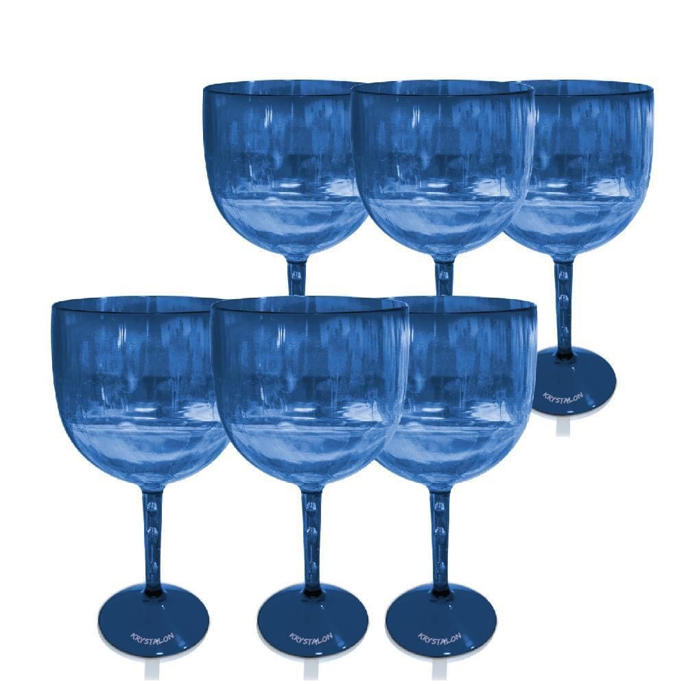 Kit 6 Taças Gin Azul Translúcido Acrílico Poliestireno