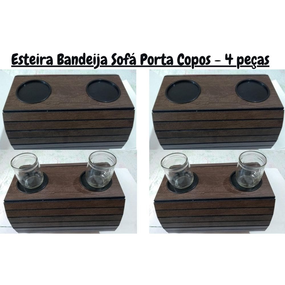 Kit Esteira Bandeja Sofá Porta Copos - 4 Peças