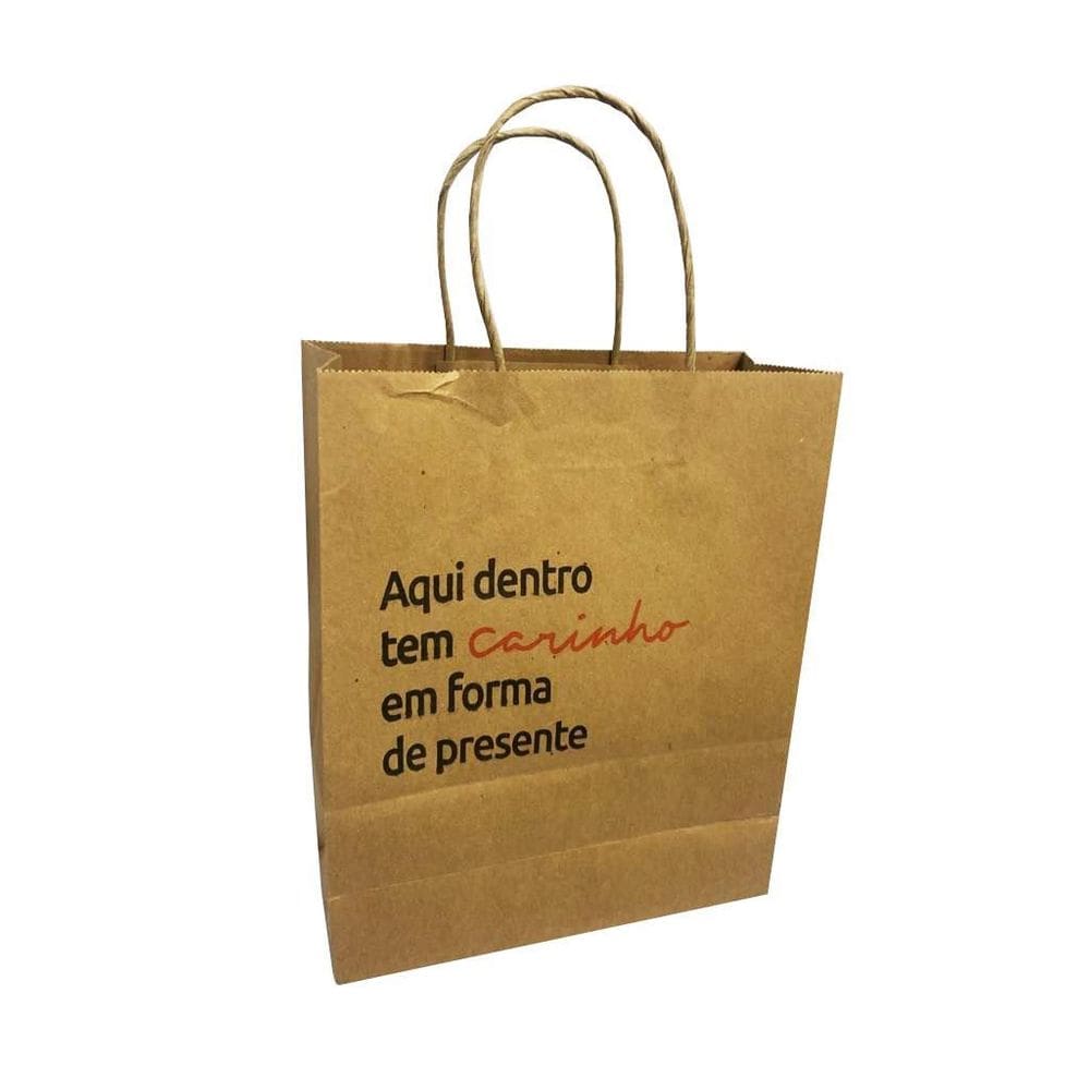 Sacola De Papel Impresso Kraft Com Alça P 26X21X9Cm C/25