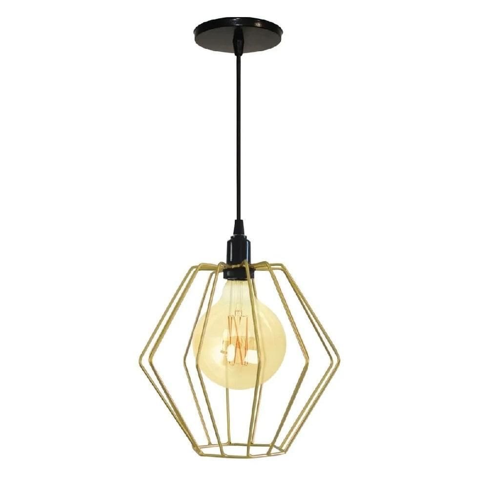 Pendente Luminária Lustre Aramado América - Dourado