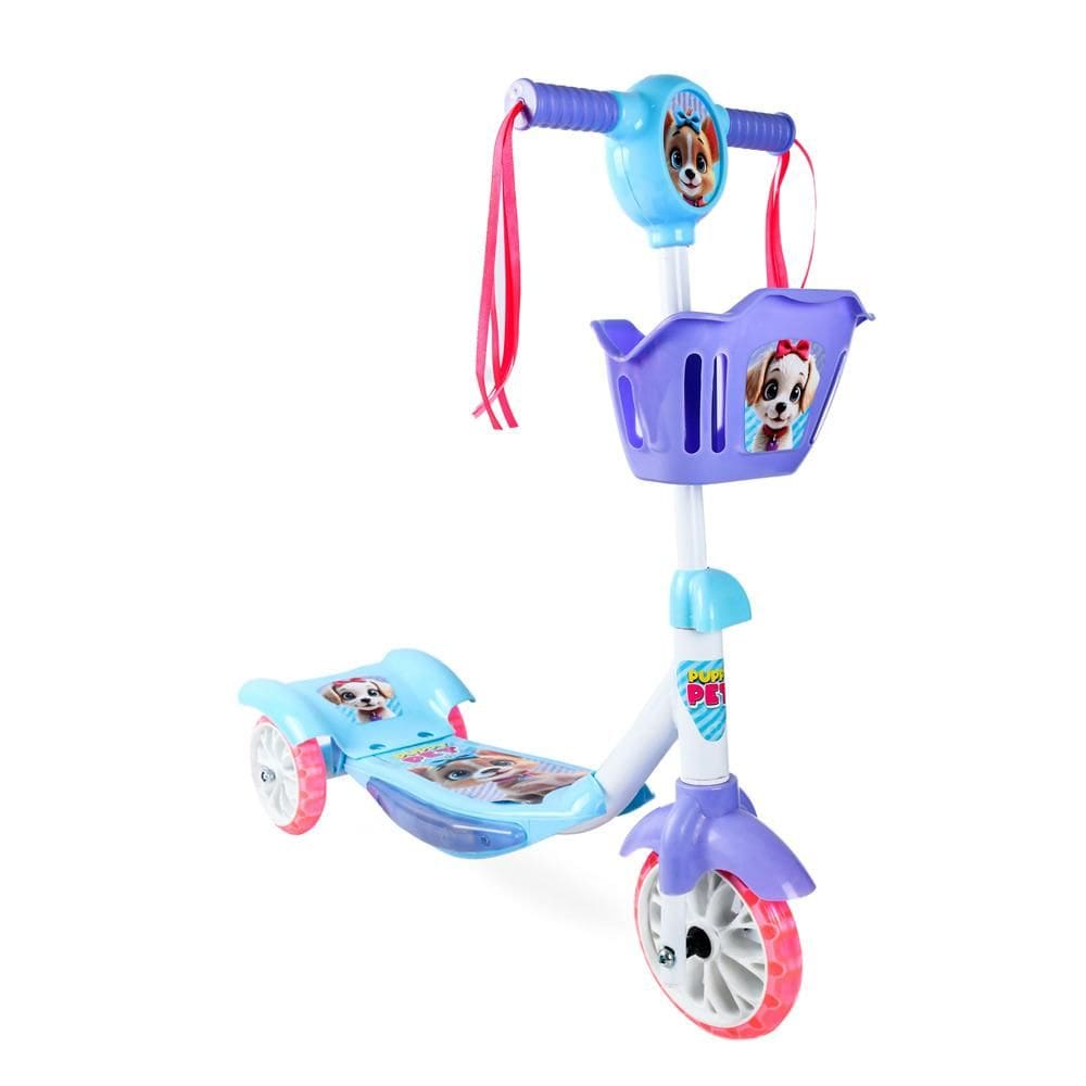Patinete 3 Rodas com Cesta Luz e Som Happy Pet Play&Fun