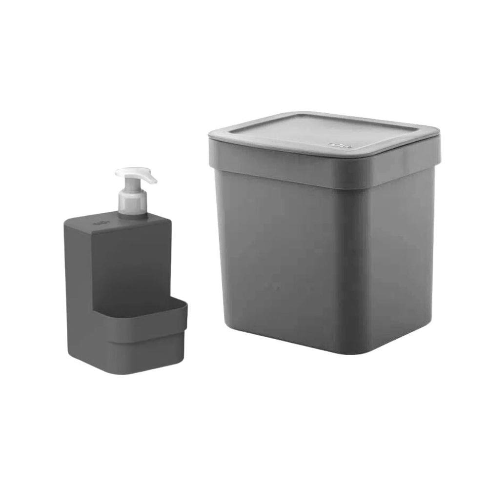 Kit Dosador Porta Detergente De Pia E Lixeira Ou - Cinza