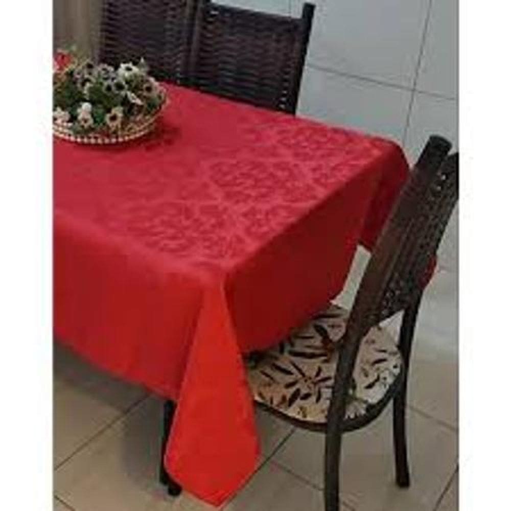 Toalha De Mesa Retangular Tecido Jacquard Vermelho 1,40X2,00