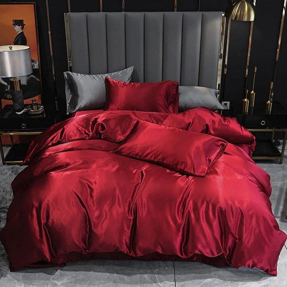 Jogo De Cama Casal Queen Cetim 7 Pç - Vermelho C/Graffiti