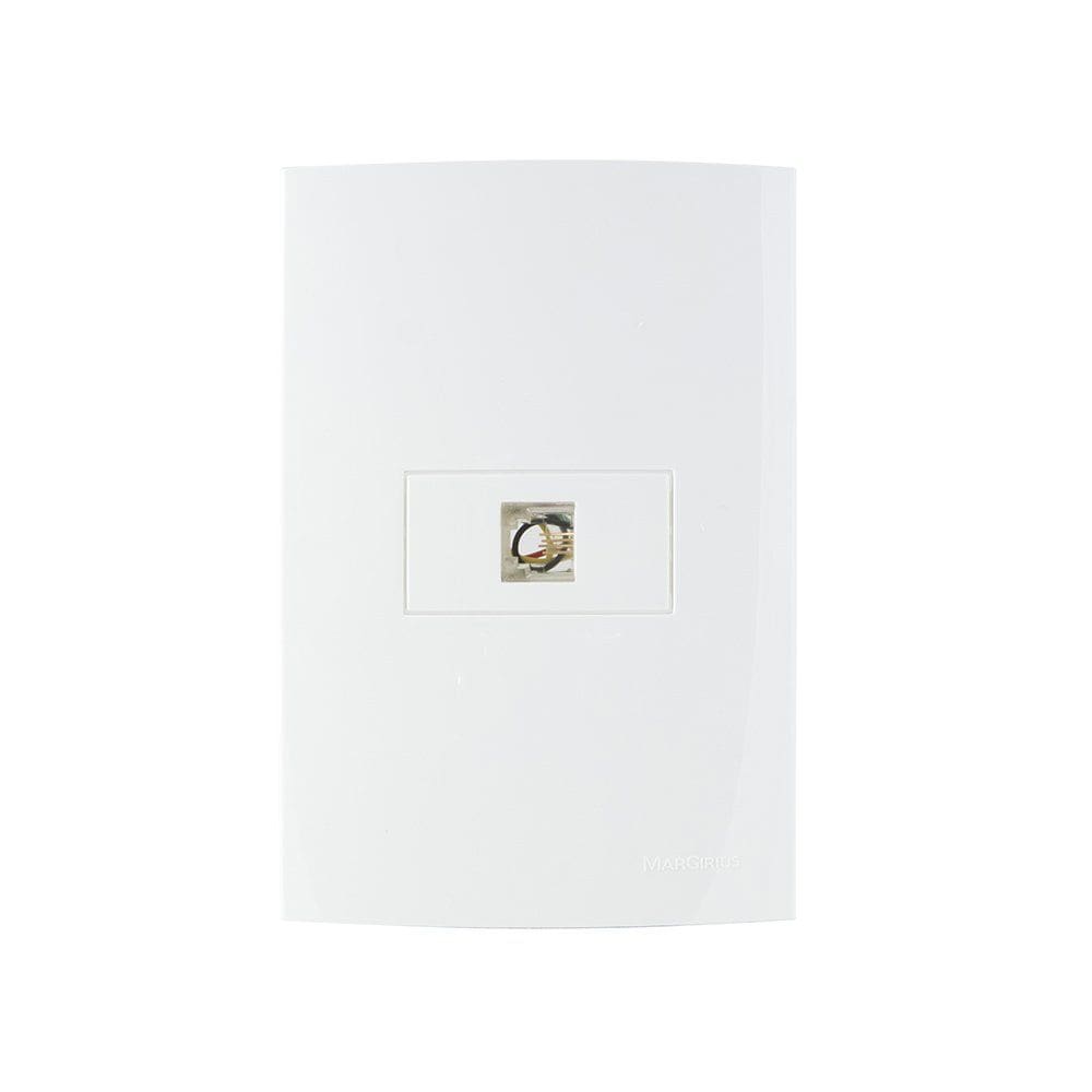 Tomada para Telefone MarGirius Sleek RJ11 4 Fios com Placa e Suporte 4x2 Branca