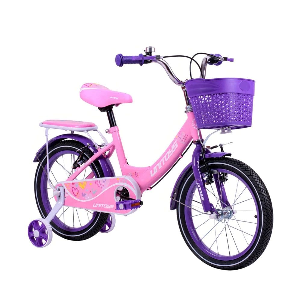 Bicicleta Infantil Love Aro 16 com Rodinhas Laterais, Cestinha, Campainha e Banco de Carona Unitoys