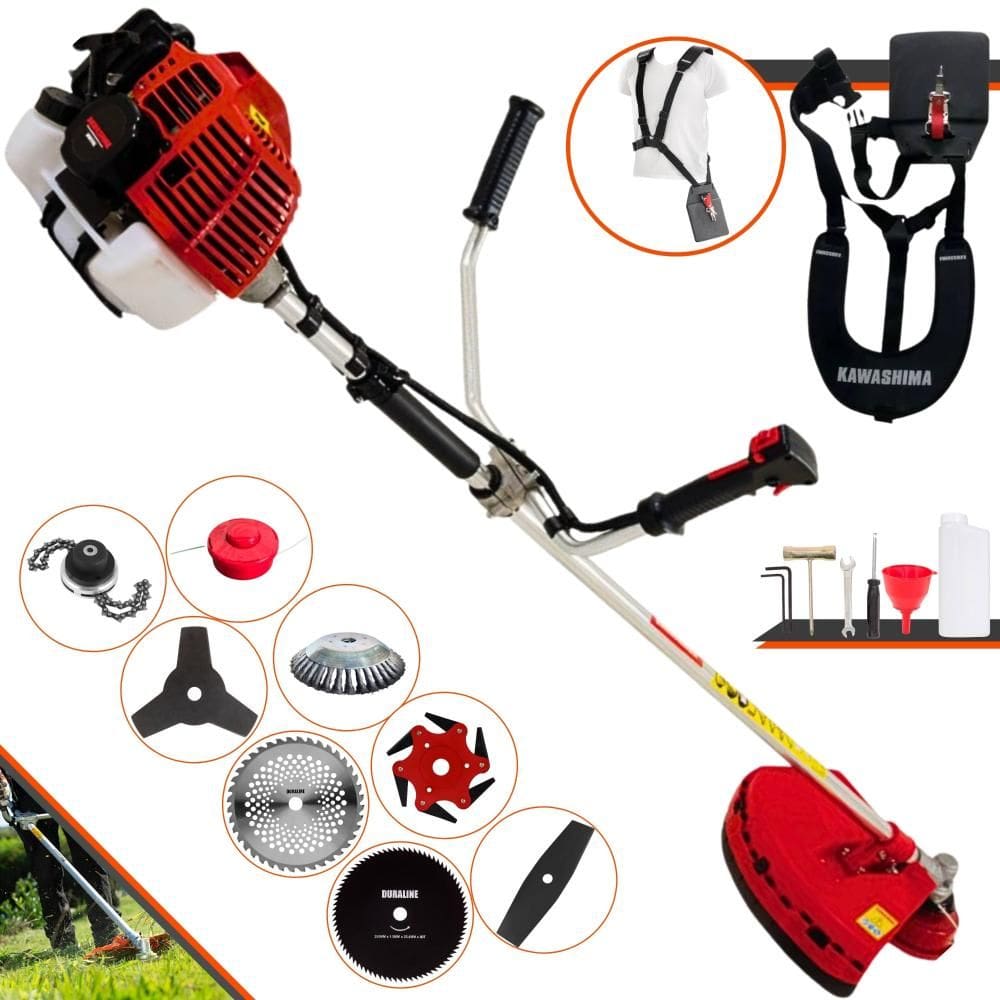 Máquina de Cortar Grama Profissional À Gasolina Kawashima KW52L 52cc 10.000rpm 2,5HP de Potência 10.000rpm Roçadeira Completa Com 8 Opções de Cortes