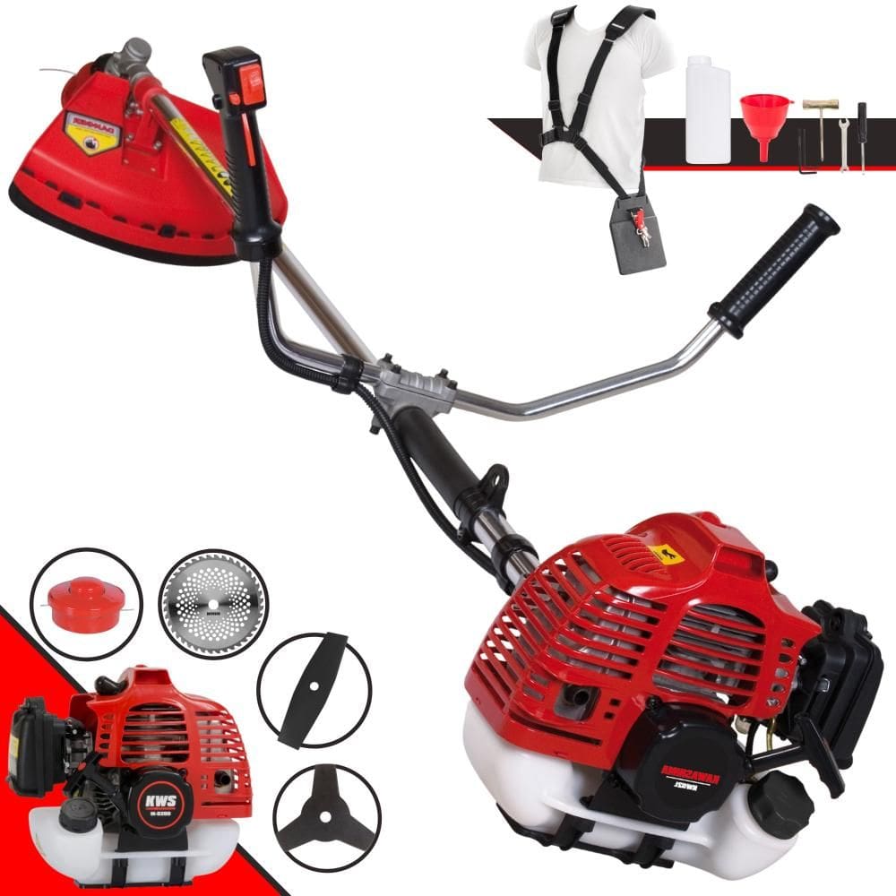 Roçadeira Completa KW52-L Kawashima À Gasolina 52cc 2,5HP Alta Rotação 4 Em 1 Com Carretel + Faca 2 Pontas + Faca 3 Pontas + Faca 40 Dentes de Vídea