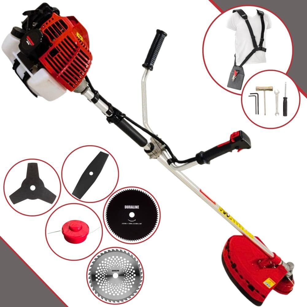 Roçadeira Multifuncional Completa Kawashima KW52L À Gasolina 52cc Para Todos os Tipos de Trabalho Com Carretel de Nylon + Kit de 4 Lâminas de Cortes