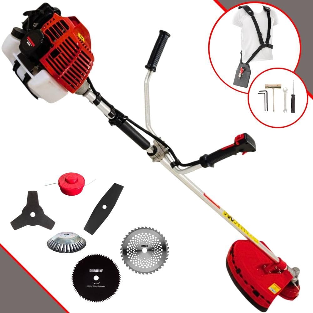 Roçadeira Kawashima KW52L 52cc 2,5HP C/ Carretel Nylon e Lâmina 3 Pontas + Lâmina 2 Pontas + Lâmina 40 Dentes Vídea + Lâmina 80 Dentes + Escova de Aço