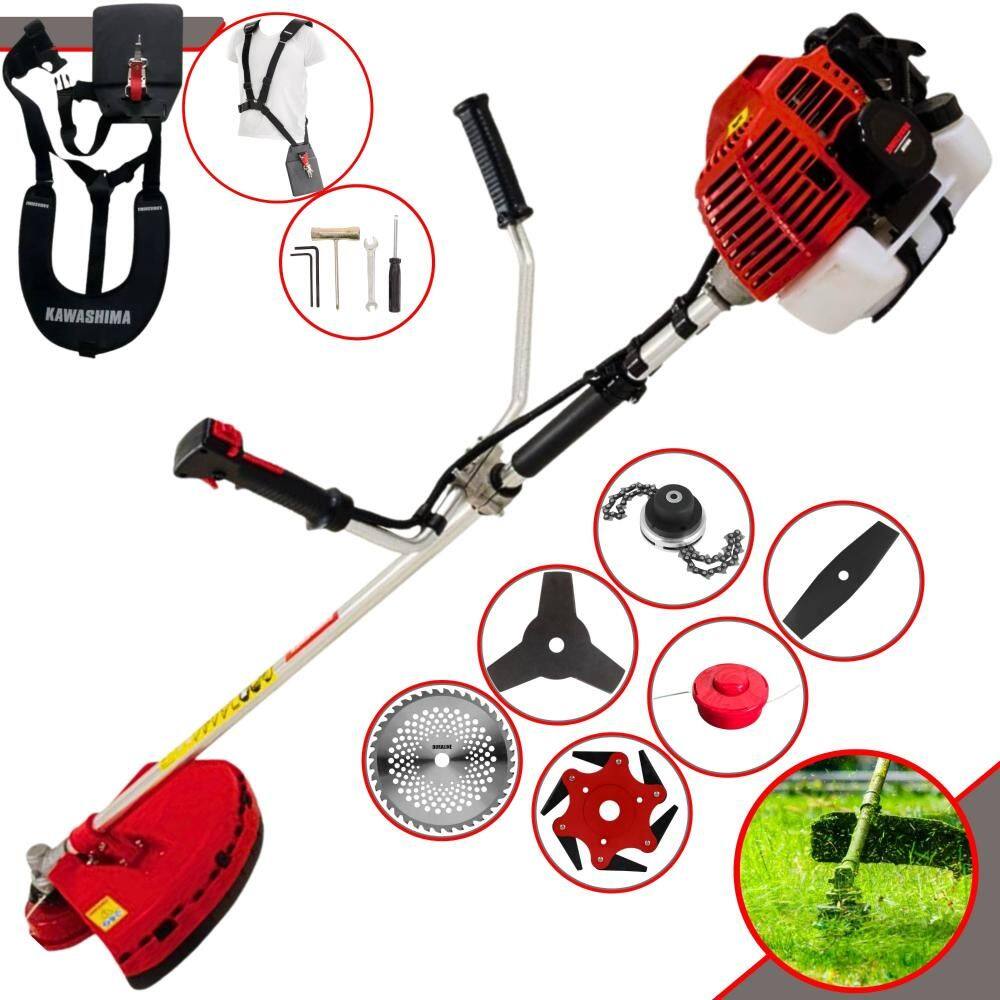 Roçadeira Kawashima KW52L À Gasolina 2,5HP 52cc Com Lâmina Facão + Lâmina 3 Pontas + Lâmina 6 Pontas + Disco 40 Dentes + Trimmer + Carretel de Nylon