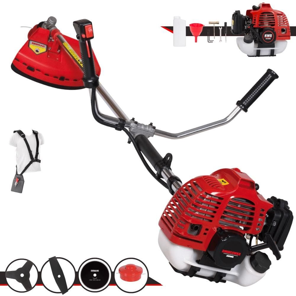 Roçadeira Multifunções Kawashima KW52L Motor 2 Tempos 52cc 10.000rpm 2,5HP de Potência Com Carretel e Faca 3 Pontas + Faca 2 Pontas + Faca 80 Dentes