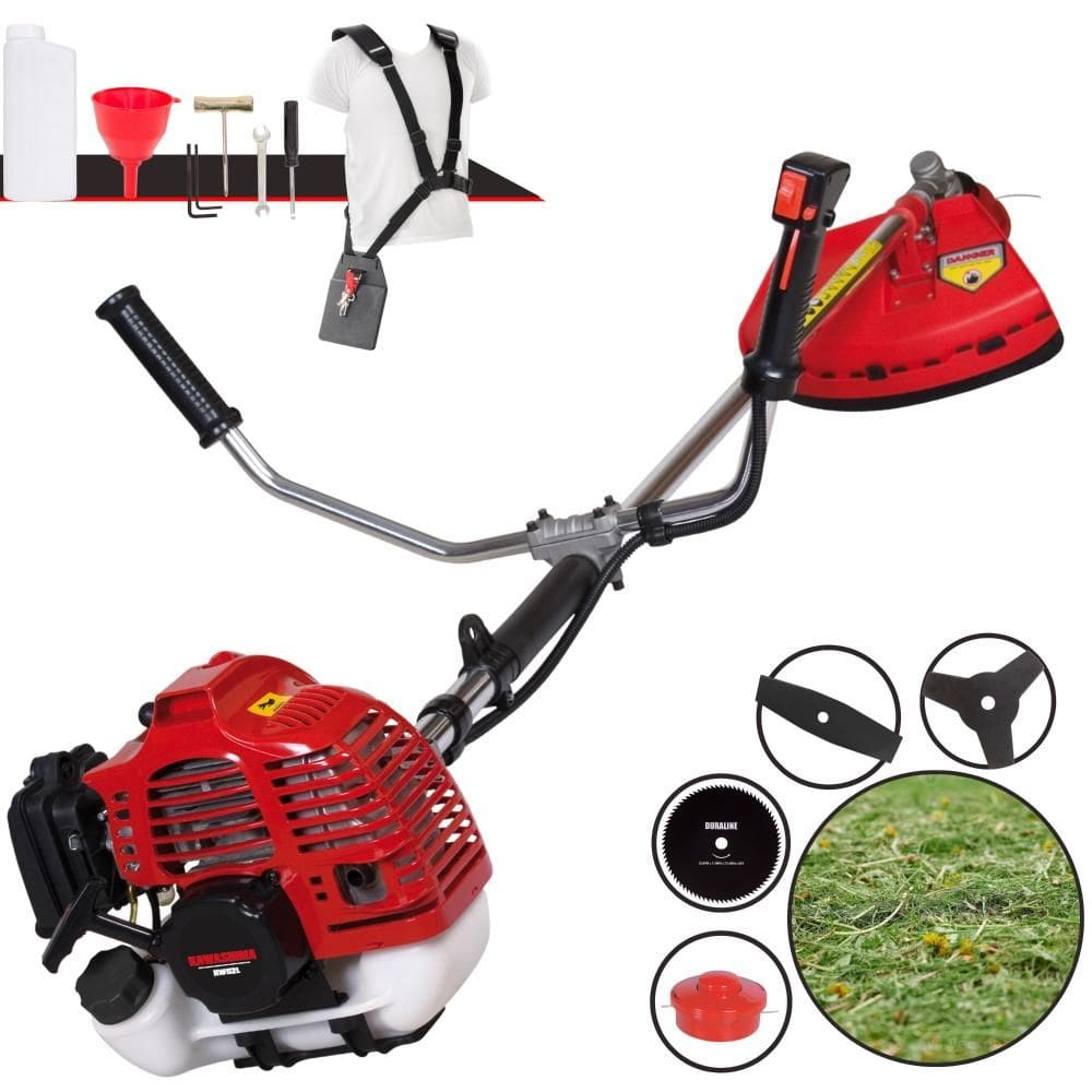 Roçadeira Aparador de Grama À Gasolina Kawashima KW52L 52cc 2,5HP 2T Completa Com Carretel de Nylon + Faca 2 Pontas + Faca 3 Pontas + Faca 80 Dentes