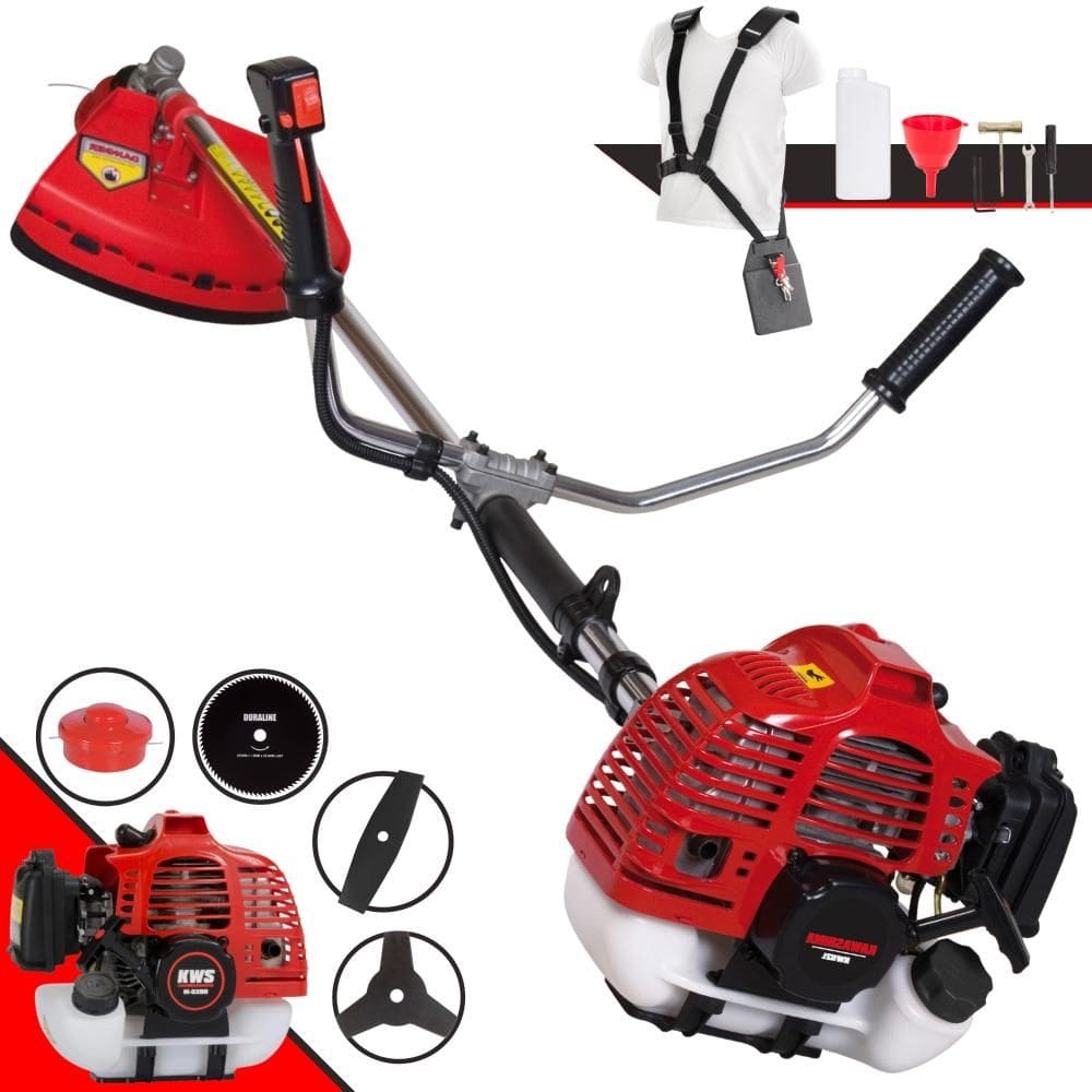 Roçadeira Lateral À Gasolina KW52L Kawashima 52cc 2,5HP Alta Rotação Completa 4 Em 1 Com Carretel + Faca 2 Pontas + Faca 3 Pontas + Faca 80 Dentes