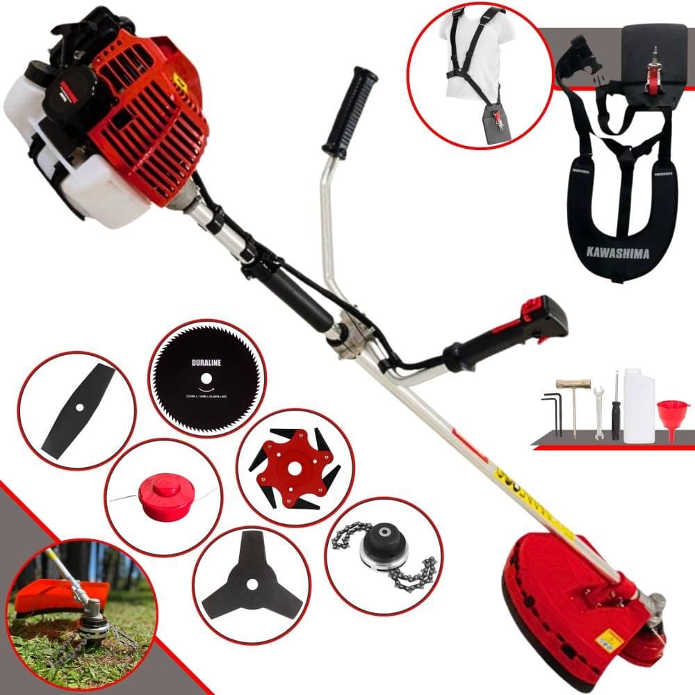 Roçadeira Multifuncional Kawashima KW52L À Gasolina 2T 52cc Com Carretel + Faca 2 Pontas + Faca 3 Pontas + Faca 6 Pontas + Faca 80 Dentes + Trimmer