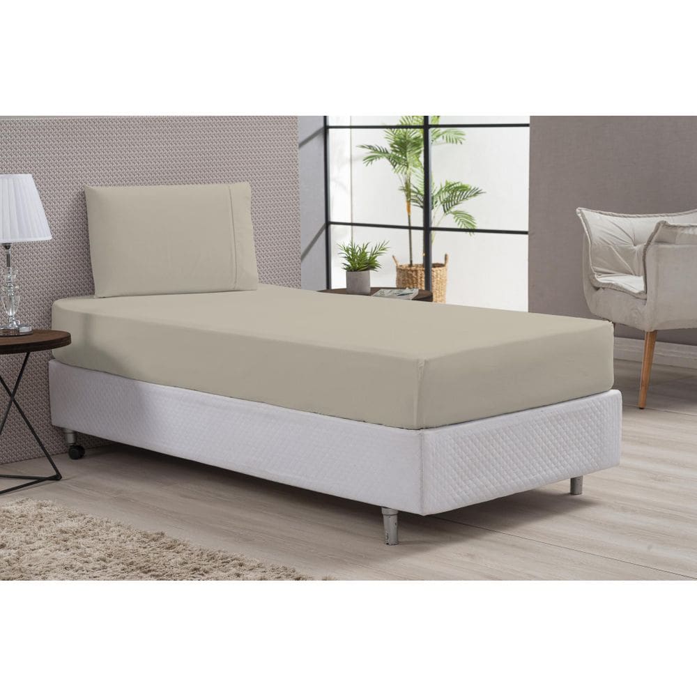 MP - Jogo De Cama Solteiro 80 Algoda o Bege