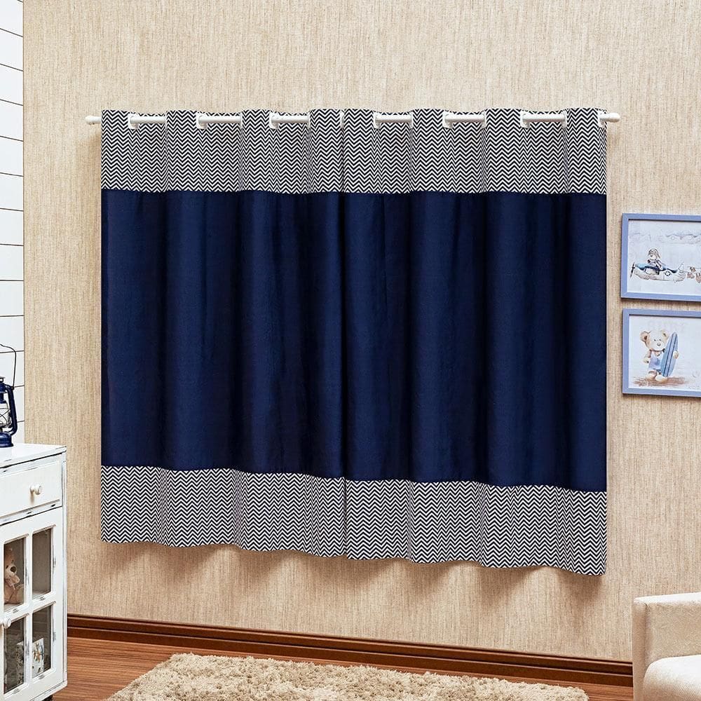 Cortina Estampada Para Quarto Do Bebê Modelo Chevron Marinho