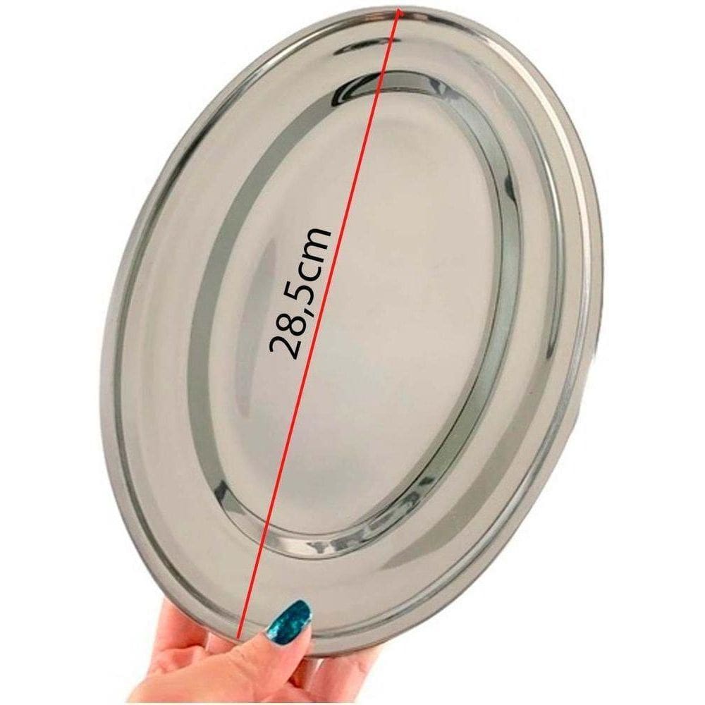 Bandeja Travessa Oval De Aço Inox Para Servir Porções 28,5Cm