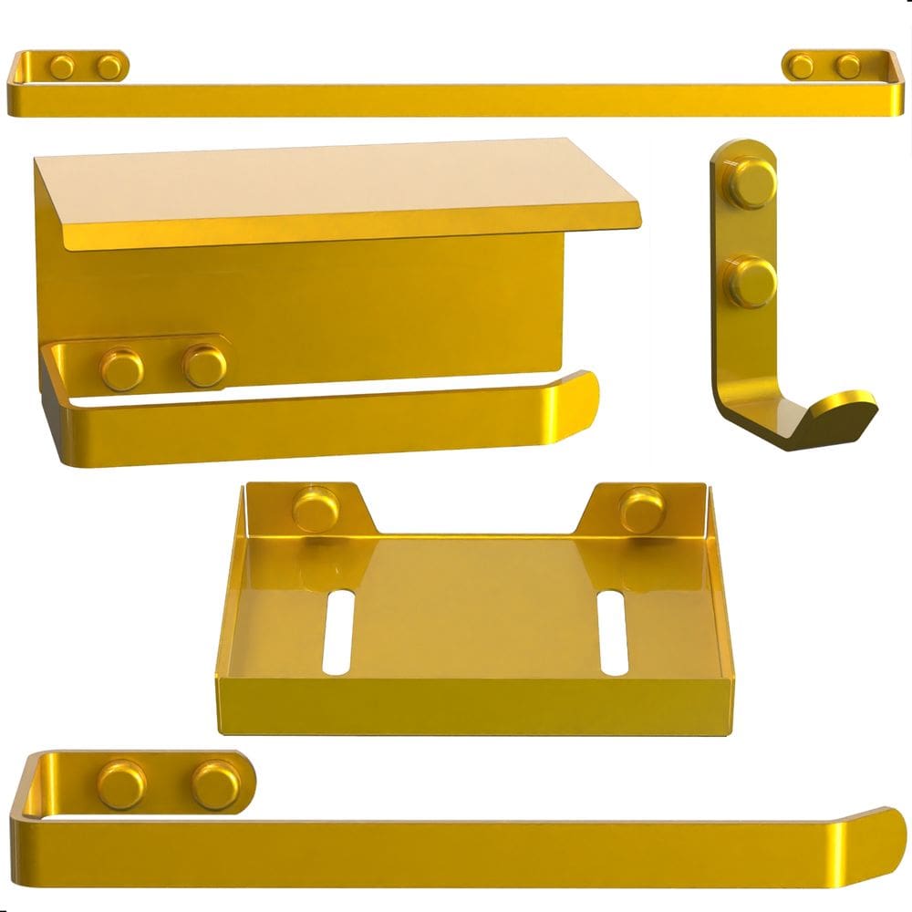 Kit Acessórios Para Banheiro Dourado 5 Peças Max