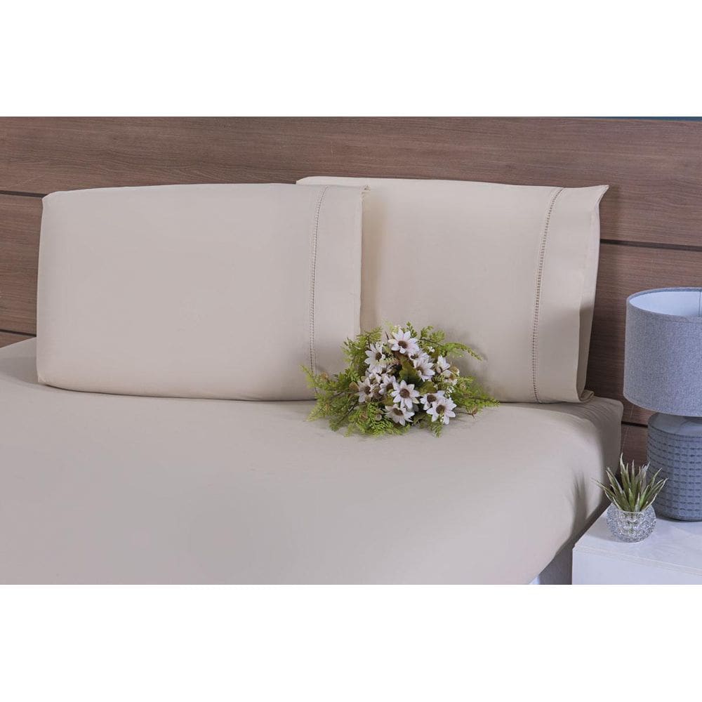 Kit 4 Fronhas De Algodão Percal 200 Fios Ponto Palito Caqui