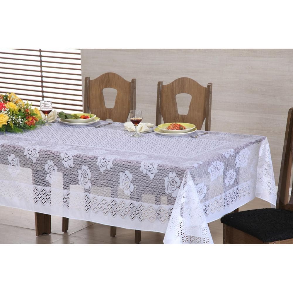 Toalha De Mesa De Renda 4 Cadeiras Branca Desenho De Flores