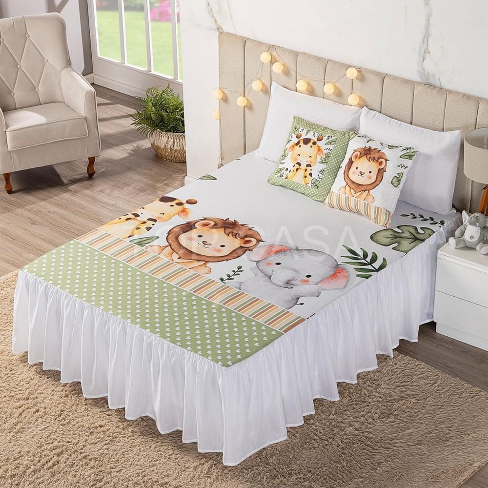 Kit Colcha Cobre Leito Casal 5 Peças Estampado Infantil