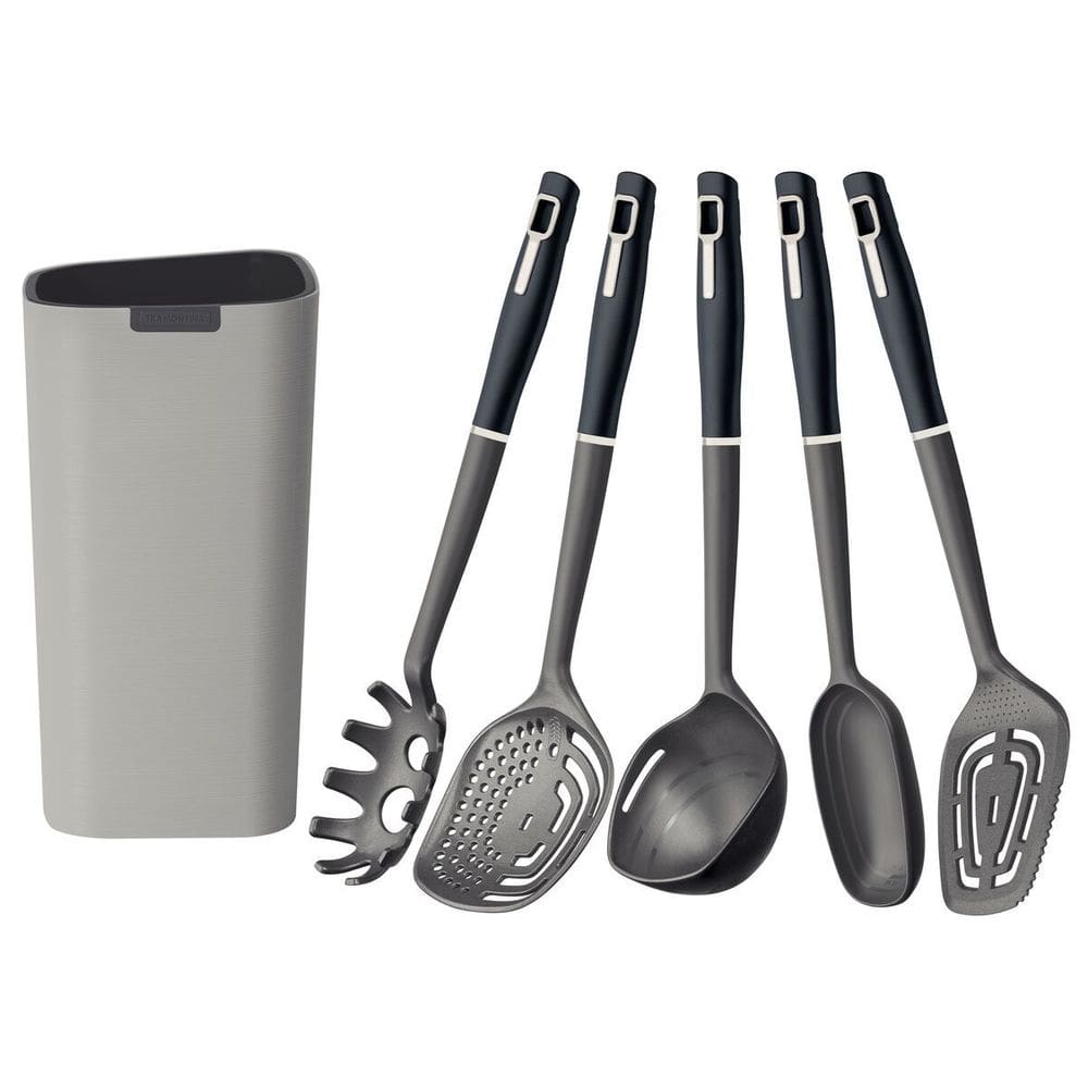 Jogo Utensílios de Cozinha Verano 6 Peças Suporte Espátula Espumadeira Concha Pegador Tramontina
