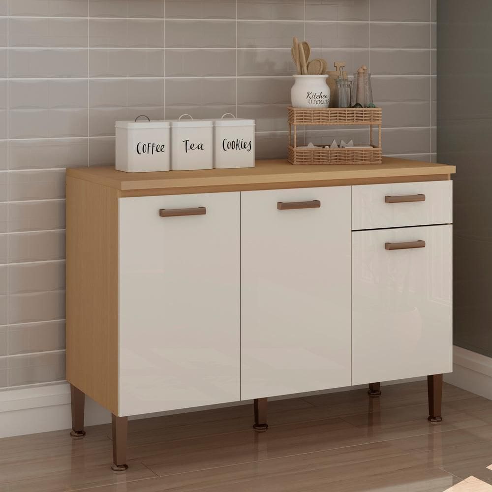 Balcão De Cozinha Genialflex Essência C/ Tampo Freijó Branco