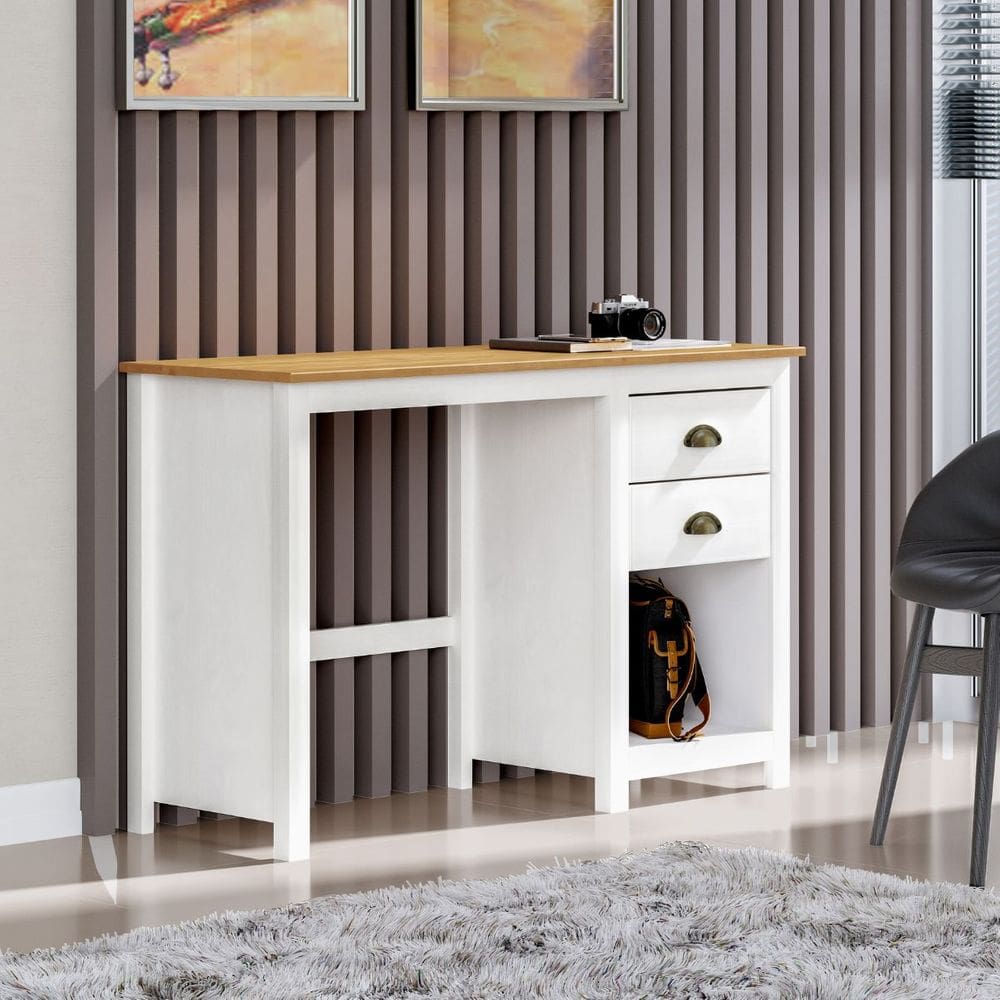 Escrivaninha de Madeira Maciça 2 Gavetas Boho Rústica Praia